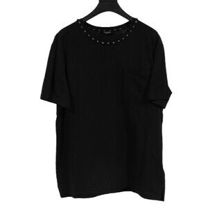 Valentino Men Rockstud Collar Pocket T Shirt Size Large Black Cotton Short Sleev